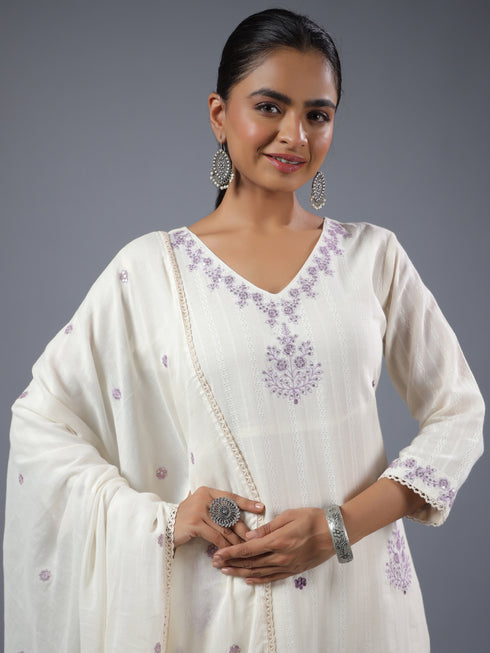 Off White Emblished Kurti Set