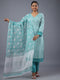 Teal Cotton Kurti With Mirror Lace Details