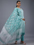 Teal Cotton Kurti With Mirror Lace Details
