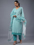 Teal Cotton Kurti With Mirror Lace Details