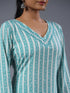 Teal Cotton Kurti With Mirror Lace Details