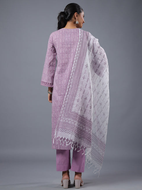 Purple Stripped Print Kurti Set