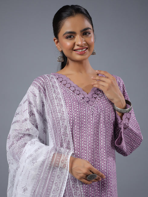 Purple Stripped Print Kurti Set