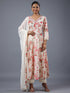 Cream Panneled Botanical Print Kurti Set