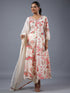 Cream Panneled Botanical Print Kurti Set