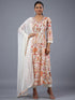 Cream Panneled Printed Kurti Set