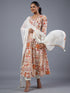 Cream Panneled Printed Kurti Set