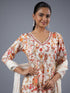 Cream Panneled Printed Kurti Set