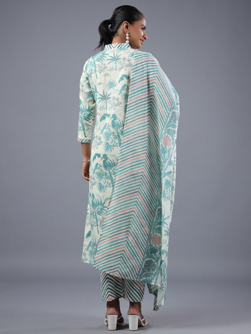 Cream Botanical Printed Kurta Set