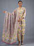 Yellow Cotton Botanical Print With Mirror Work Kurti Set