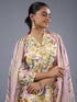 Yellow Cotton Botanical Print With Mirror Work Kurti Set