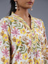 Yellow Cotton Botanical Print With Mirror Work Kurti Set