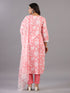 Peach Floral Print Embroidered Kurti Set