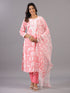 Peach Floral Print Embroidered Kurti Set