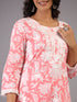 Peach Floral Print Embroidered Kurti Set