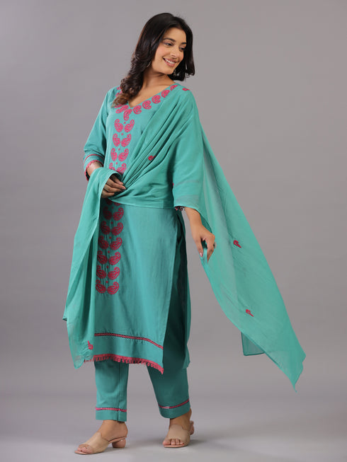 Persian Green Embroidered Kurti Set