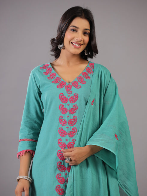 Persian Green Embroidered Kurti Set