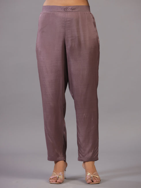 Grey Classic Print Embroidered Kurti Set