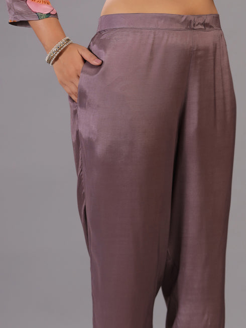 Grey Classic Print Embroidered Kurti Set