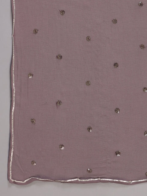 Grey Classic Print Embroidered Kurti Set