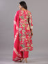 Magenta Floral Print Beads and Lace Work Kurti Set