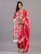 Magenta Floral Print Beads and Lace Work Kurti Set