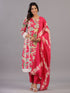 Magenta Floral Print Beads and Lace Work Kurti Set
