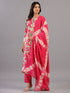 Magenta Floral Print Beads and Lace Work Kurti Set