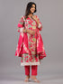 Magenta Floral Print Beads and Lace Work Kurti Set