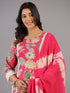 Magenta Floral Print Beads and Lace Work Kurti Set