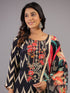 Black Chevron Print Bead Work Kurti Set