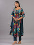 Teal Botanical Print Shell Work Kurti Set