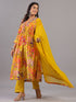 Yellow Botanical Print Shell Work Kurti Set