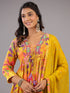 Yellow Botanical Print Shell Work Kurti Set