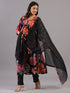 Black Digital Print Shell Work Kurti Set