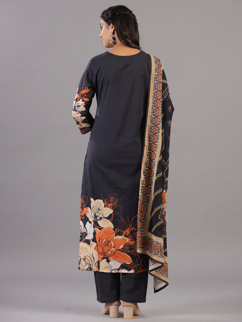 Black Digital Print Mirror Work Kurti Set