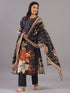 Black Digital Print Mirror Work Kurti Set