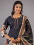 Black Digital Print Mirror Work Kurti Set