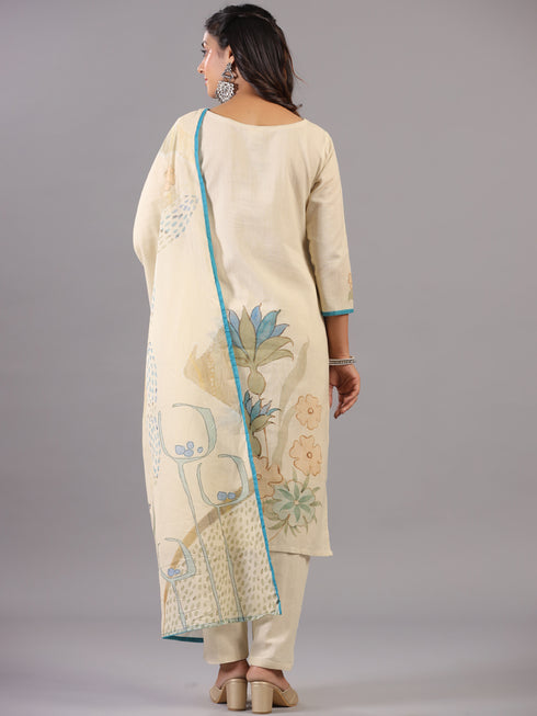 Beige Sequins and Beads Work Kurti Set