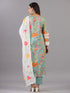 Green Floral Print Lace Work Kurti Set with Organza Dupatta