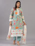 Green Floral Print Lace Work Kurti Set with Organza Dupatta