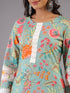 Green Floral Print Lace Work Kurti Set with Organza Dupatta