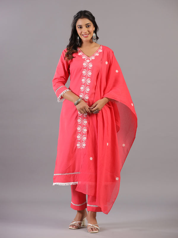 Peach Embroidered Kurti Set