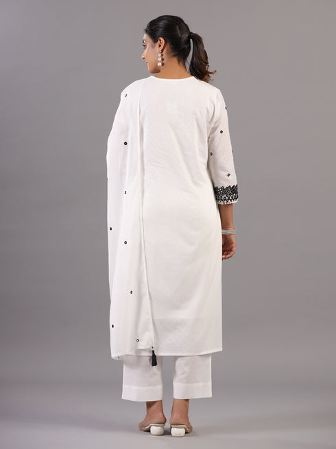 White Mirror Work Kurti Set