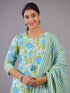 Light Blue Botanical Print Kurti Set