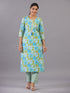 Light Blue Botanical Print Kurti Set