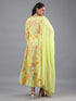 Green Panneled Botanical Print Kurti Set