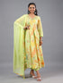 Green Panneled Botanical Print Kurti Set