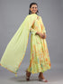 Green Panneled Botanical Print Kurti Set