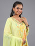 Green Panneled Botanical Print Kurti Set